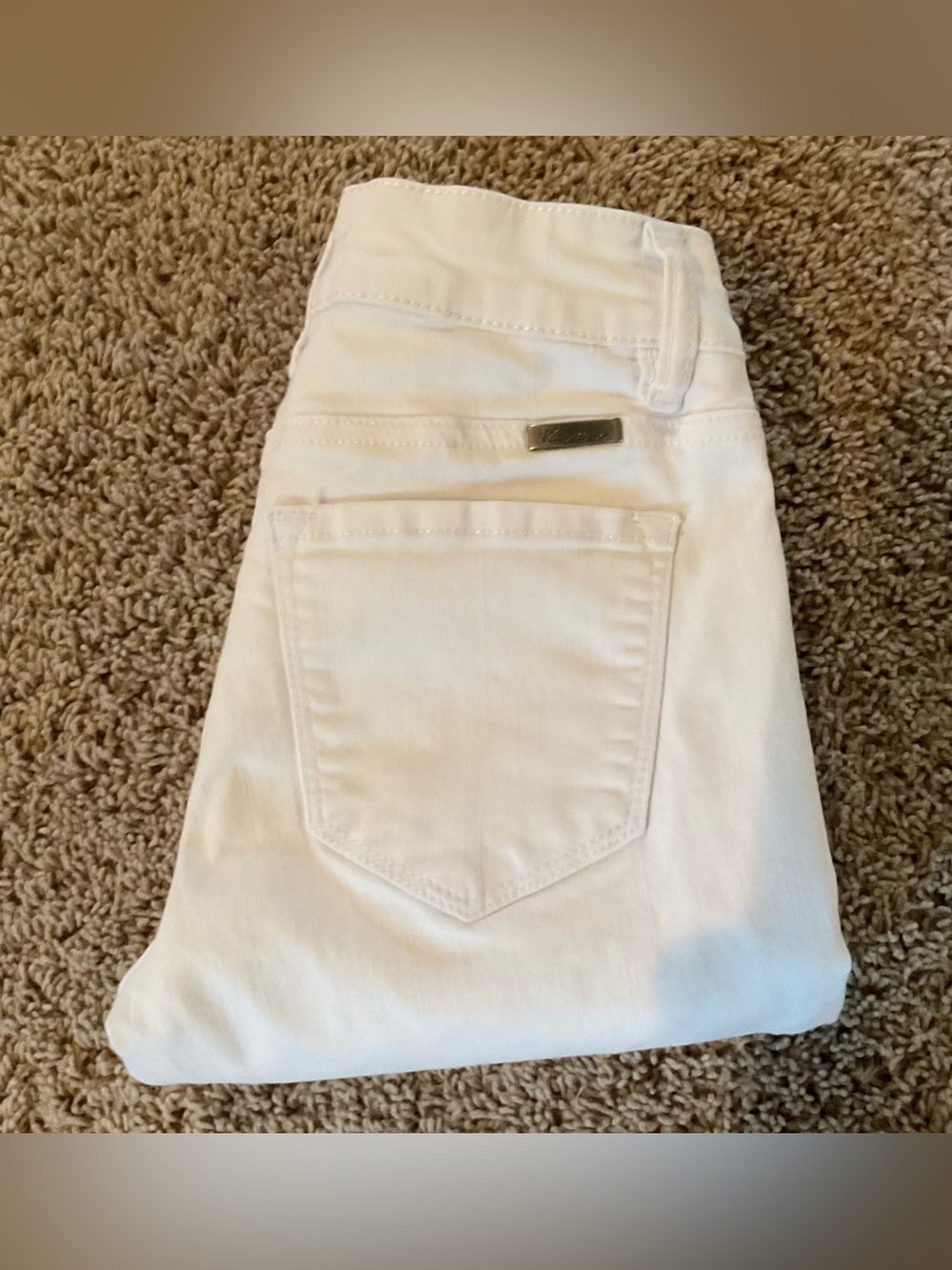 Kancan White Denim Skinny Jeans, Frayed Raw Hem, Ankle Zipper, Mid-Rise, Sz 1